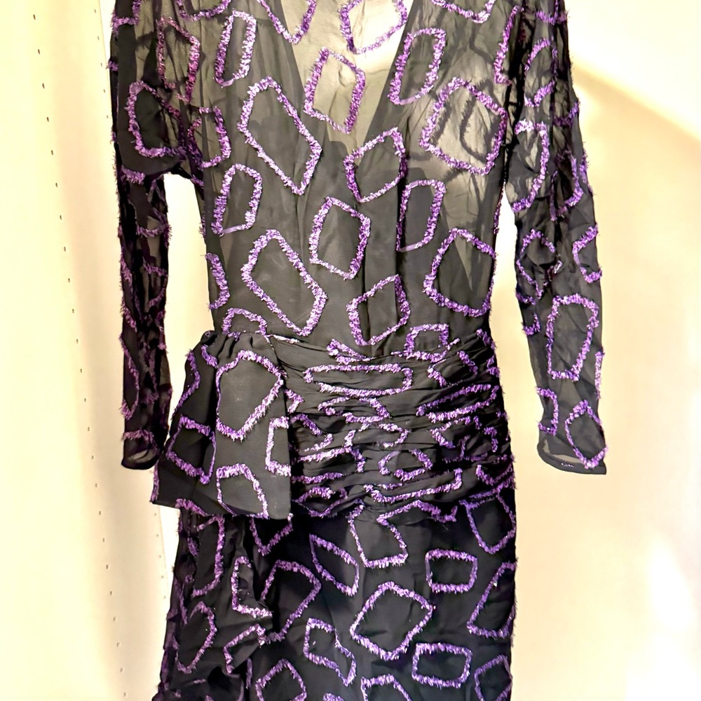 Victor Costa Black Dress with Purple Accents